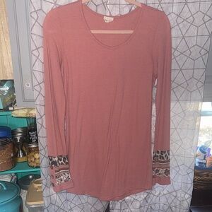 Lovely Melody Dusty Rose Long Sleeve Top with Patterned Cuffs